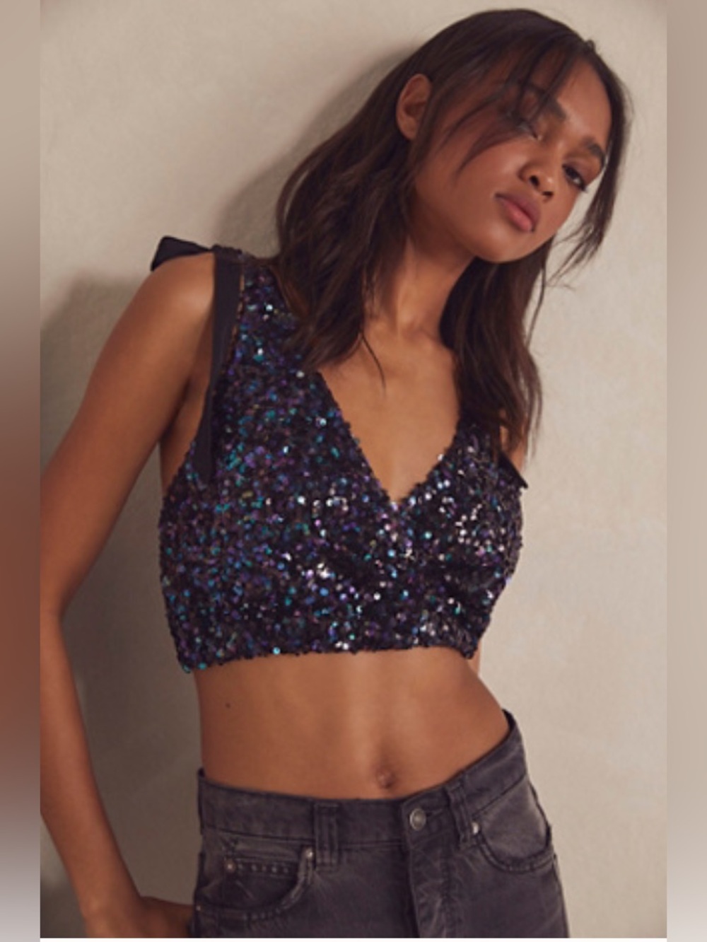 Free People Big Night Sequin Crop Top